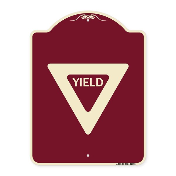 Designer Series Sign-Yield, Burgundy Heavy-Gauge Aluminum Sign, 24" x 18", BU-1824-22695